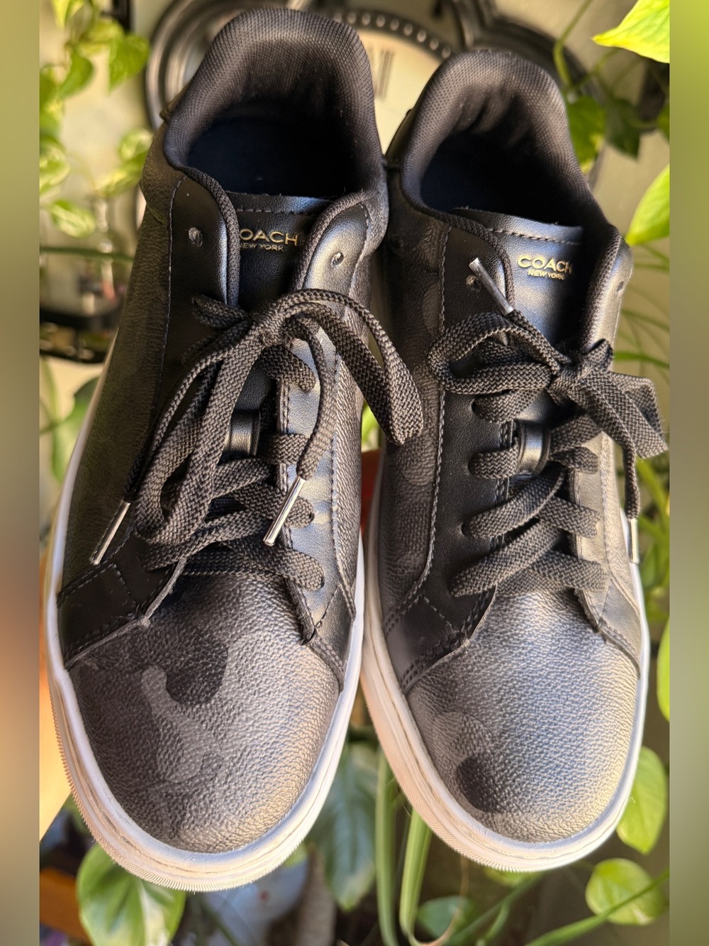 Coach Black Leather Low-Top Sneakers with White Sole